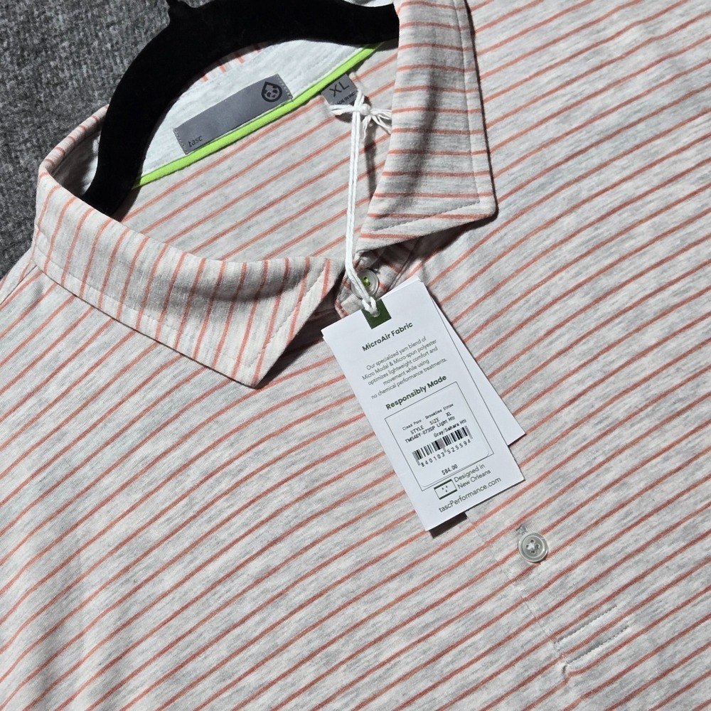 NWT Tasc Performance Cloud Polo Brookline Stripe Size XL - Gray / Shahara